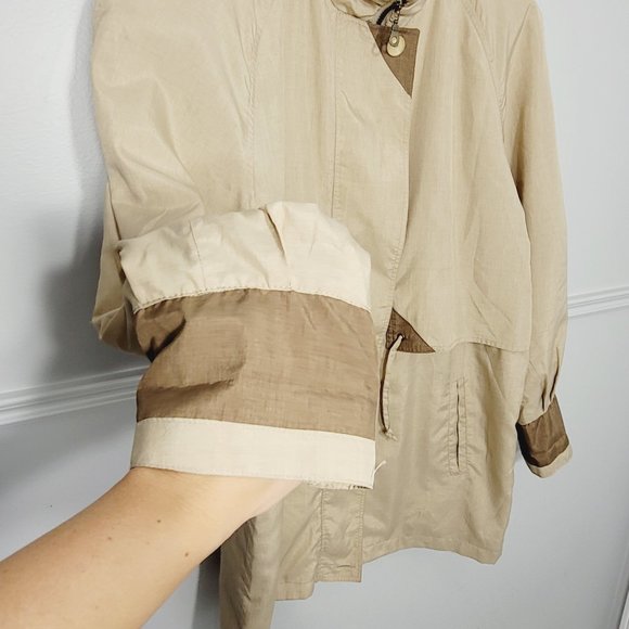 Outbrook Vintage Cream Khaki Windbreaker Drawstring Pockets Raincoat Spring Zip - Picture 2 of 13